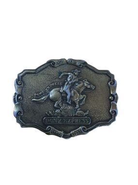Vintage western EQUESTRIAN metal buckle belt Century Canada Pony Express cowboy